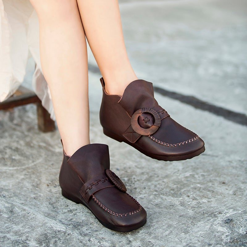 Vår Høst Retro Leather Flat Soft Casual Sko