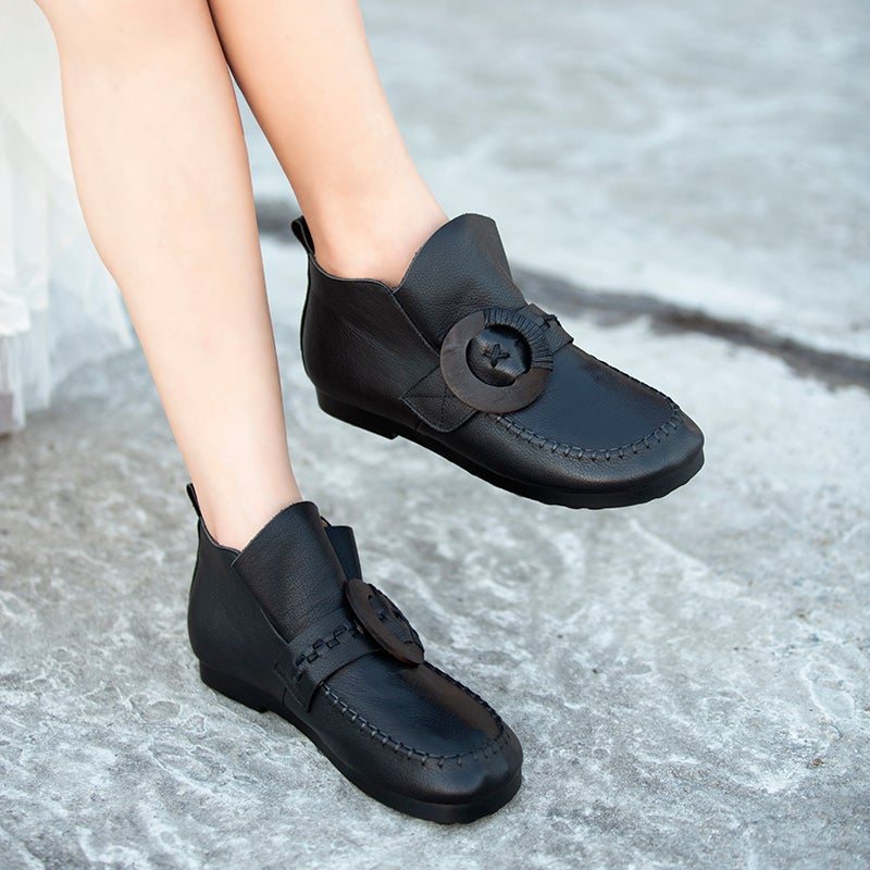 Vår Høst Retro Leather Flat Soft Casual Sko