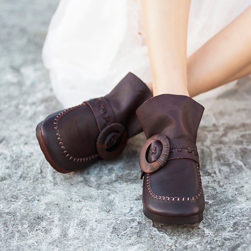 Vår Høst Retro Leather Flat Soft Casual Sko