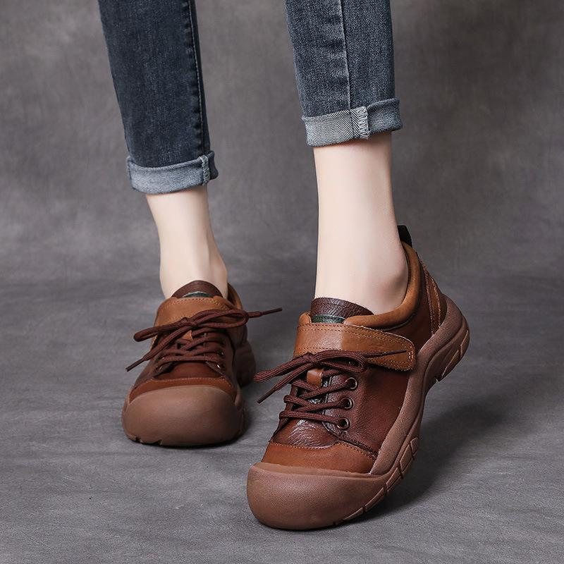 Vår Høst Retro Patchwork Leather Casual Sko