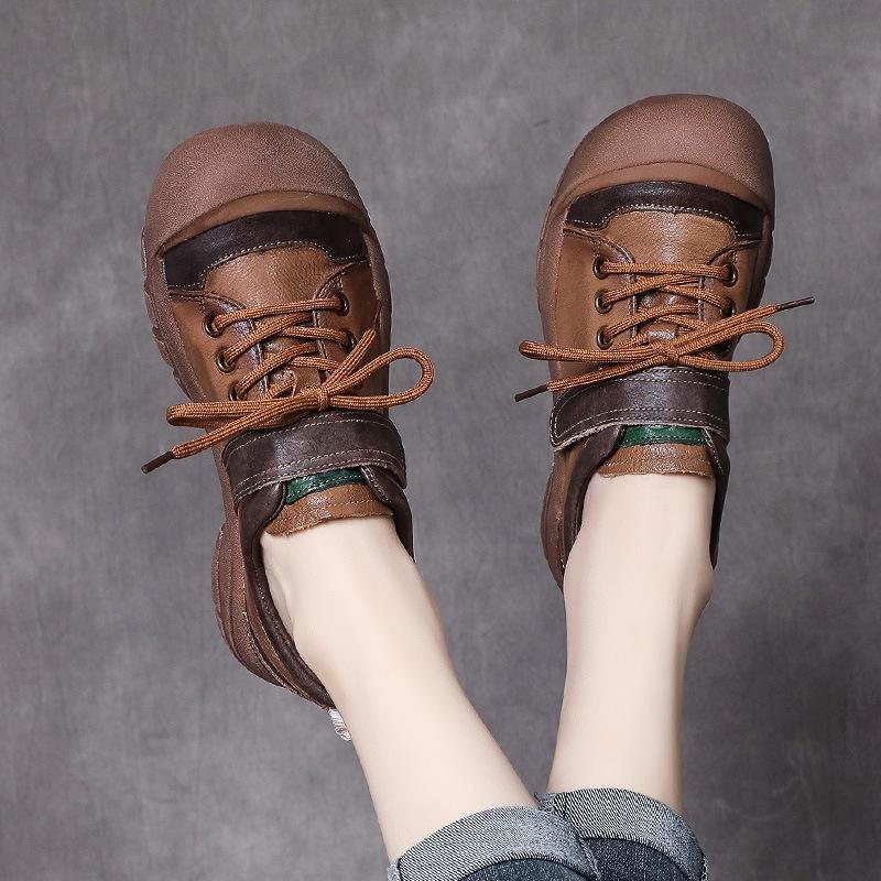 Vår Høst Retro Patchwork Leather Casual Sko