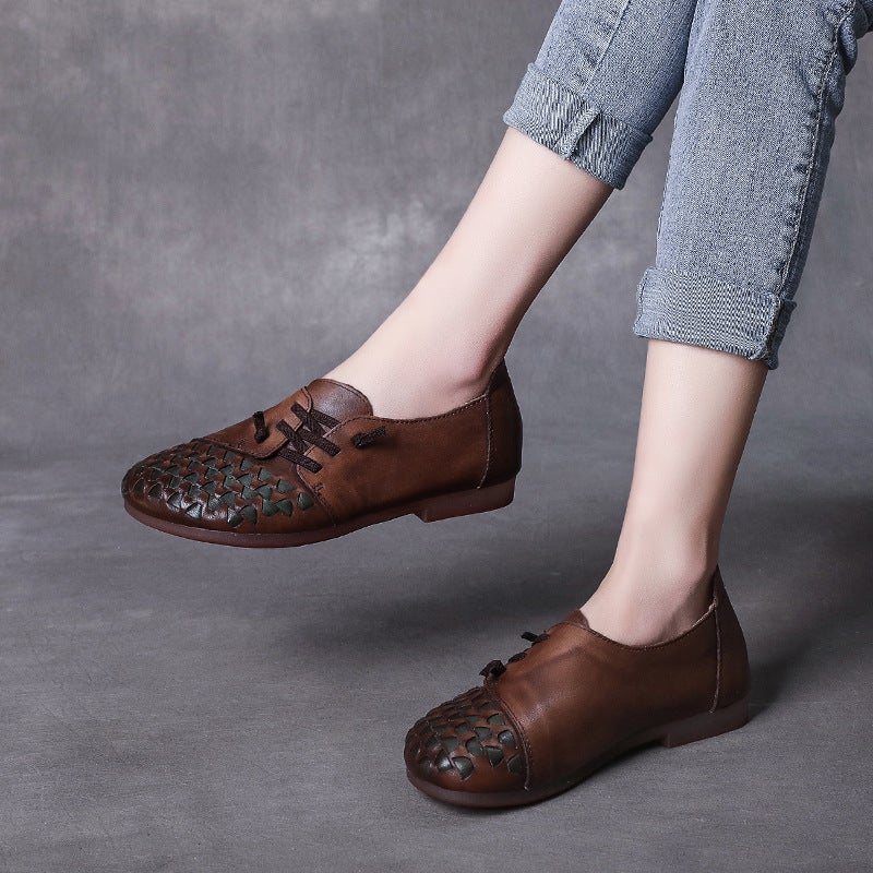 Vår Retro Håndlagde Leather Soft Sole Casual Sko