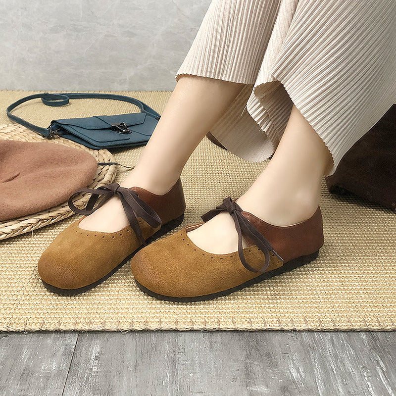 Vår Sommer Dame Retro Leather Casual Sko