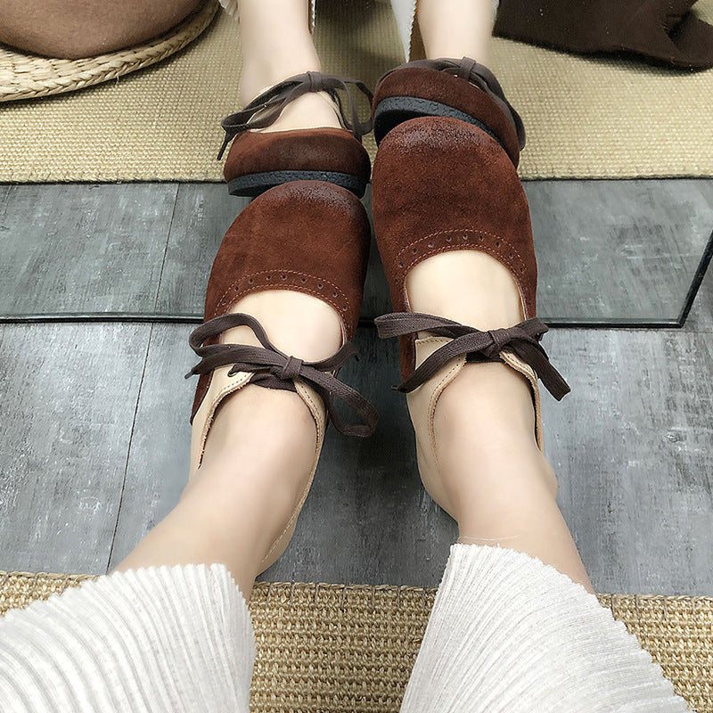 Vår Sommer Dame Retro Leather Casual Sko