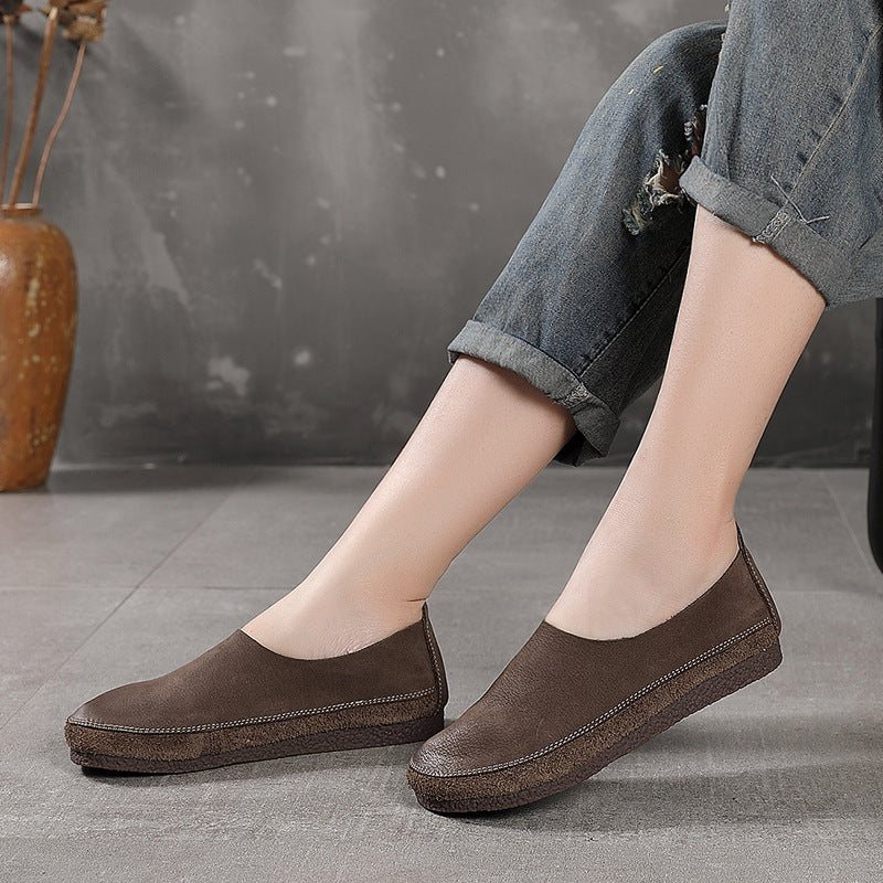 Vår Sommer Dame Retro Leather Flat Casual Sko