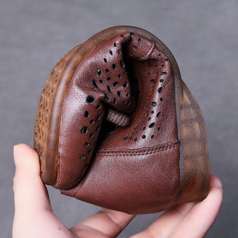 Vår Sommer Retro Leather Hollow Bow Casual Sko