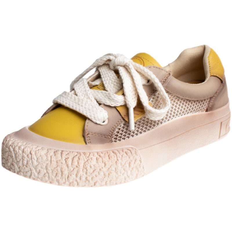 Vår Sommer Vintage Leather Hollow Mesh Casual Sko